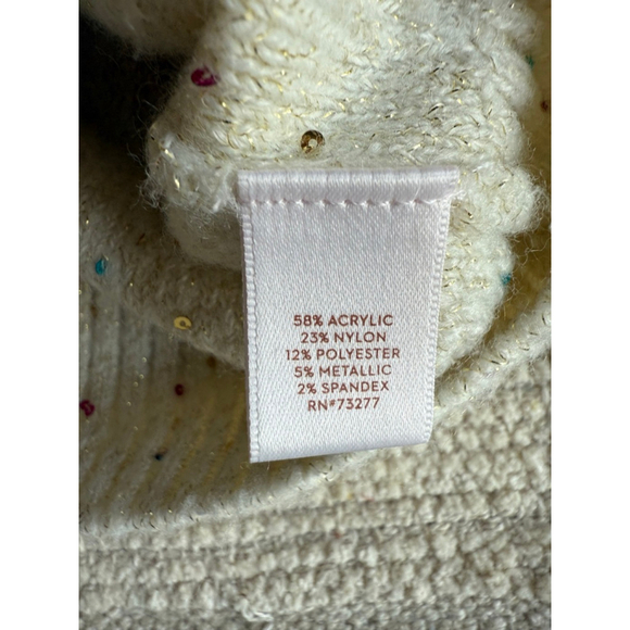 Lauren Conrad Cream Ruffle Sequin Sweater Confetti Speckle Knit Size M - Picture 6 of 8
